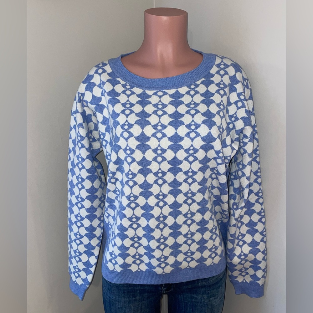 Princess Polly Elewa Geo Sweater Blue and White Small/Medium